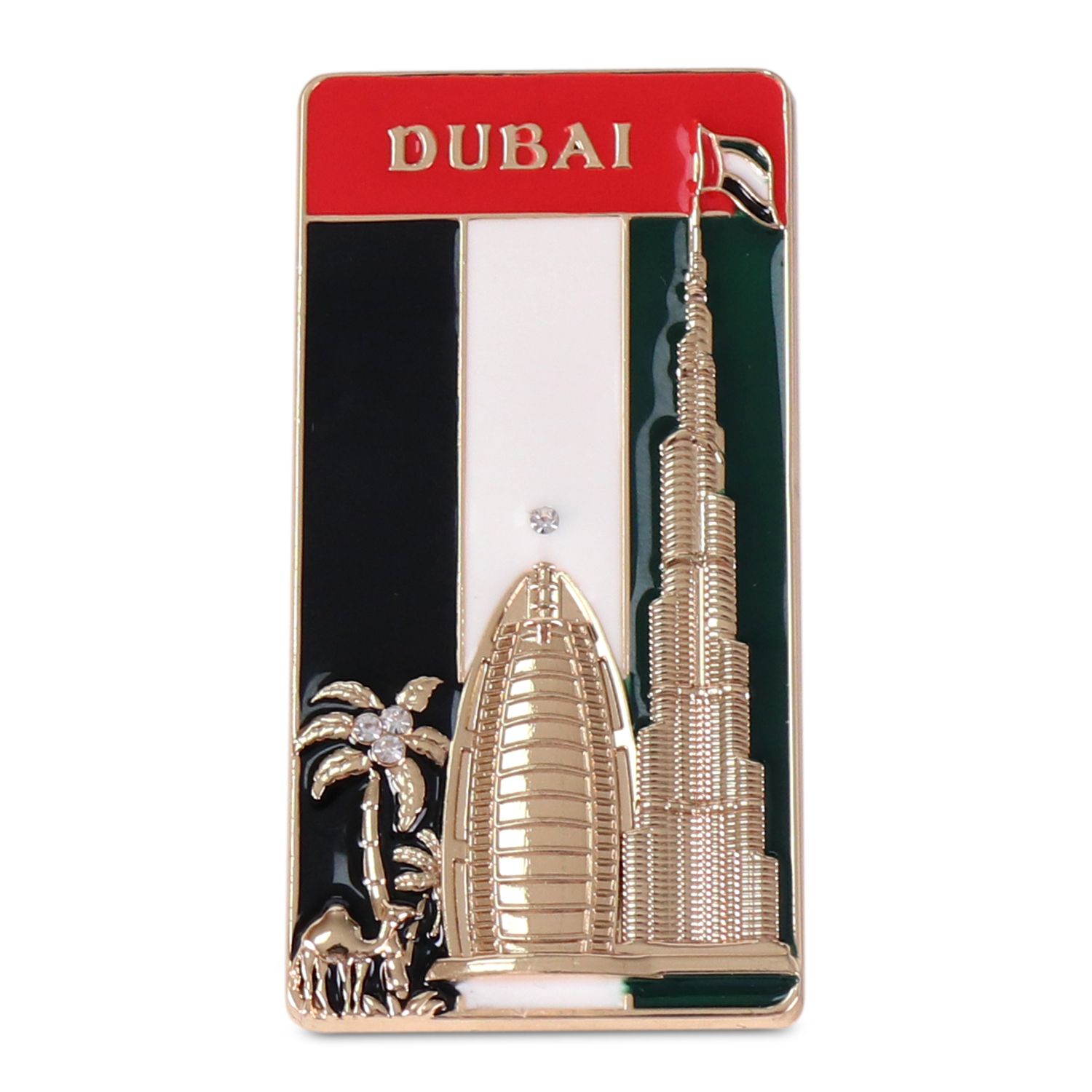 DUBAI  fridge magnet with  camel & Burj Al Arab Hotel & Burj Khalifa Tower